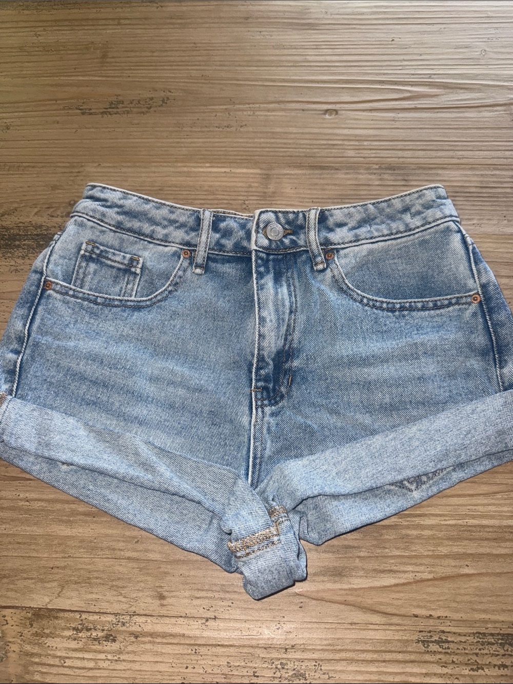 PacSun Light Wash High Rise Rolled Hem Denim Shorts